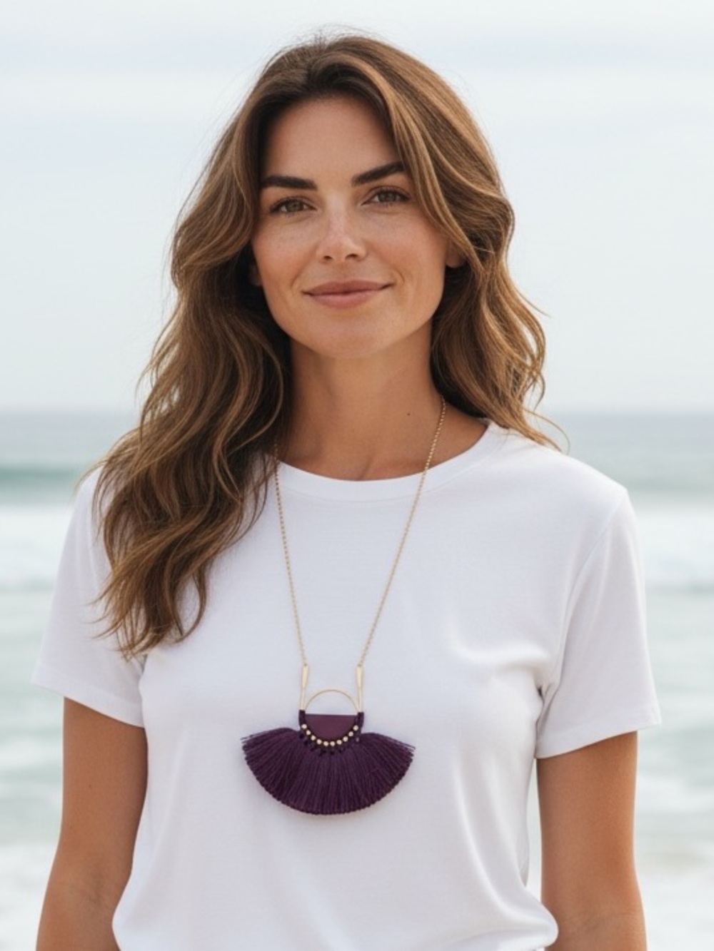 Shiraleah Anthropologie Necklace Fringe Anya Purple Tassel Hoop Statement